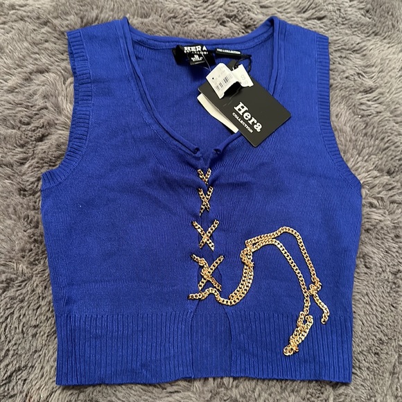 Hera Collection Royal Blue Open Tank Vest with Gold Chain Accent - Picture 3 of 6